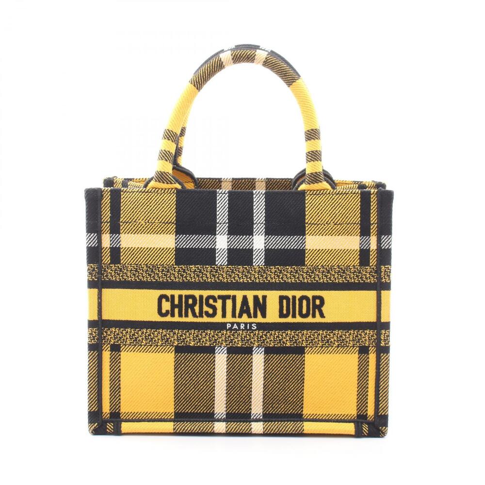 Dior BOOK TOTE Check Bag Canvas Yellow Black